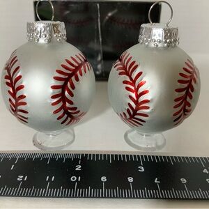 Baseball Ornament Michaels Holiday Lodge Blown Glass Hand Painted Small Set of 2
